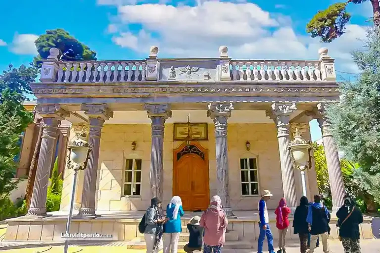 Tehran Fire Temple and tourists in the courtyard in Tehran
