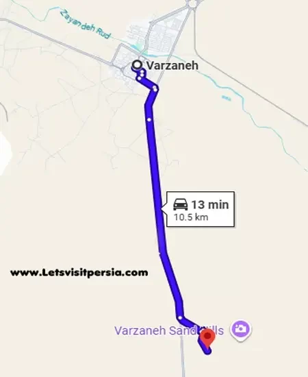 Varzaneh Desert on Map